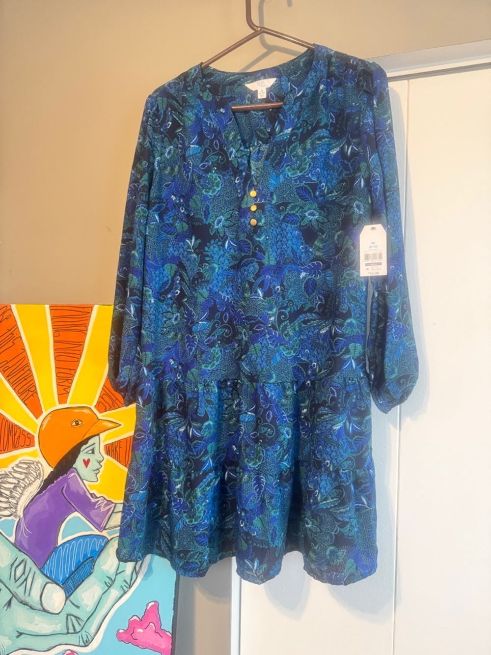 NWT Blue Paisley Tiered Mini Dress | M 8-10 | Coastal Boho Summer - Picture 2 of 9